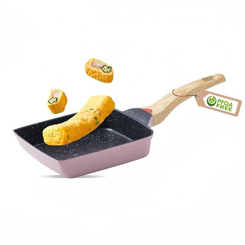 HARLIANGXY Japanese Omelette Pan Non-Stick Coating Tamagoyaki Egg Pan Rectangle Mini Frying Pan for Stovetop and Induction Cooker, Pink, 18.7 x 14.8 x 3.8 cm