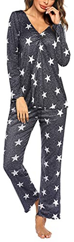 MAXMODA Pigiama Donna Maniche Lunghe Invernale Pigiami Due Pezzi Autunno, Stella, M