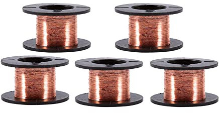 5 Rotoli Filo di Rame Smaltato, 0,1mm Diametro del Filo Avvolgimento Magnetico Bobina, Lunghezza 15m per Realizzare Elettro Modello di Motore a Magnete Filo di Metallo