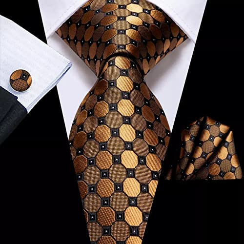 BAJIE Herren Krawatte Schwarz Gold Orange Polka Dot Paisley Herren Seide Hochzeitskrawatte Einstecktuch Manschettenknöpfe Herren Krawatte Business Party