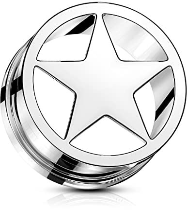 beyoutifulthings Ohr-Tunnel Stern Silber Chirurgenstahl Ohr-Piercing Ohr-Schmuck Plug Screw Fit Flesh Schraub-Verschluss 8-mm