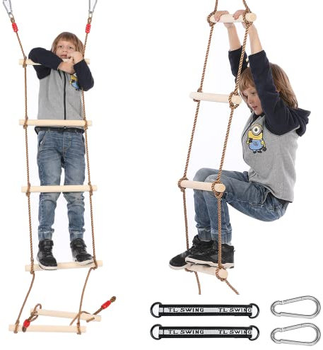 Balançoire Extérieure en Bois, Echelle Corde pour Enfants, balançoire Convient pour Aire De Jeux, Activités De Plein Air, Intérieur, Jeux d'Aventure Jardin