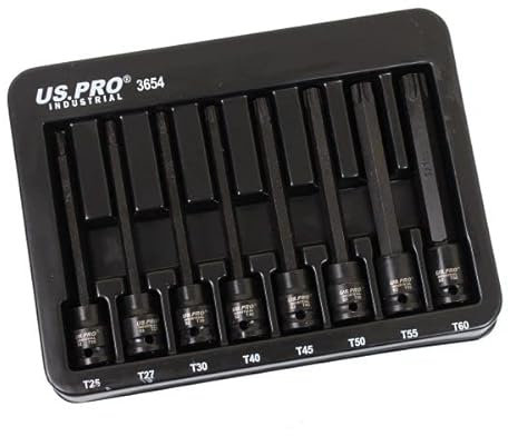US PRO Industrial 8pc 3/8 DR Extra Long Impact Star Torx Bit Socket Set T25 - T60 3654