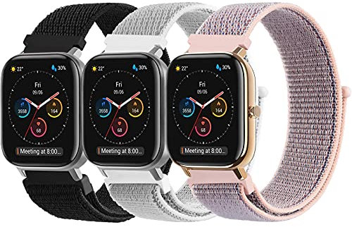Wanme 3 Stück Armband für Amazfit GTS 2 Mini/GTS 2 / GTS 3 / GTS 4 /GTS 4 Mini, 20mm Nylon Klettverschluss Verstellbare Ersatz Uhrenarmband für Amazfit Bip Lite/Bip U/Bip U Pro/Bip 3/Bip 3 Pro