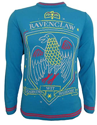 Harry Potter Christmas Jumper Ravenclaw Crest Official Unisex Blue Ugly Sweater XL