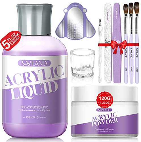 Saviland Acrylic Nail Kit, 120g Clear Acrylic Powder and Liquid Set For Nails Extension Carving