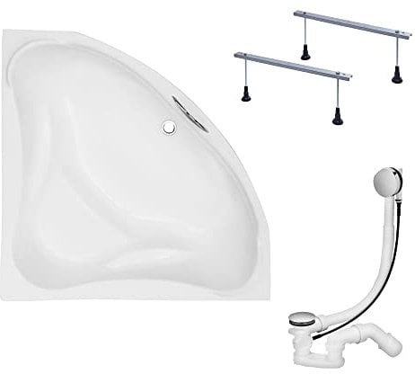 KOLMAN Badewanne EWA Eckbadewanne 134x134 ohne Verkleidung, Ablaufgarnitur und Füßen Komplettset 3in1 Premium Original Acryl Wanne Siphon