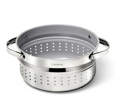 Caraway Steamer, Stainless Steel Steamer with Handles | Non-Stick, Non-Toxic Coating, Steam Veggies, Seafood, and More, Compatible with Our Dutch Oven or Sauce Pan, Large