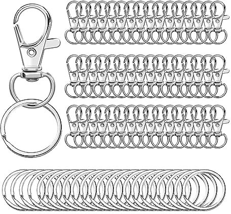 XPEX 100 Pezzi Moschettone Portachiavi,Anello Portachiavi,Anelli Portachiavi,Portachiavi Fai Da Te,Ganci Portachiavi,Portachiavi A Clip Ganci A Vite Lanyard Moschettone Con Anelli Separati (argento)