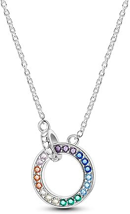 NARMO 925 Sterling Silber Einfache zierliche Halskette Bunte Cubic Zirkonia Runde Kreis Anhänger Halskette für Frauen Mädchen