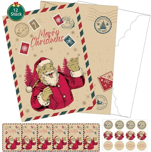 36 Stück Weihnachtskarten mit Umschlag Set, Weihnachtskarten, Weihnachtskarte, Postkarten Weihnachten mit 12 Weihnachtsaufkleber, Christmas Postkarte für Weihnachten Valentinstag Geschenkkarten