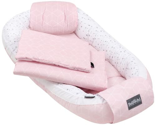 5tlg. Kuschelnest-Set inkl. Babynest 60x90 , Arm Stillkissen, Baby Matratze 30x70 cm, Baby Decke Neugeborenen 50x75 cm, Babykissen Neugeborene, Baby Erstausstattung aus 100% Baumwolle