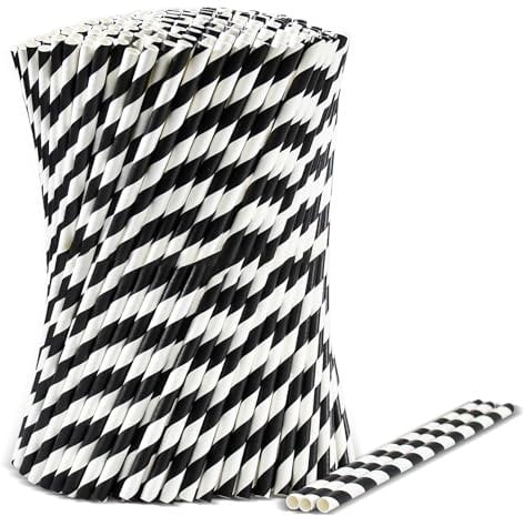 Lives on Green Lot de 1000 pailles jetables en papier pour restaurant, maison, fête, 19,7 x 0,6 cm – Rayures noires et blanches, PS0197061KBS