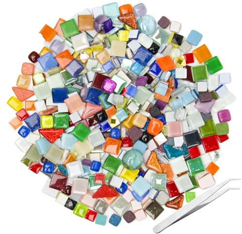Neikafan 500g Mosaiksteine Bunt Mosaiksteine zum Basteln mit Pinzette Kleine Mini Bunte Glassteine Schmucksteine zum Basteln Polygonal Glasmosaik für Basteln,Deko,Drinnen,Draußen