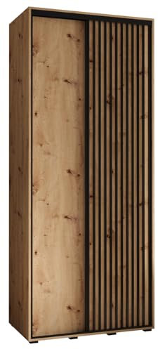 MEBLE KRYSPOL Sapporo 1 Moderner Schrank mit Zwei Schiebetüren mit Stange, Regale - Aufbewahrungsschrank für Schlafzimmer, Wohnzimmer - 205,2x100x45 cm - Artisan Artisan Schwarz