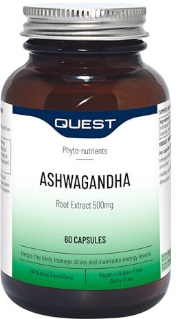 Quest - Ashwagandha Root Extract Capsules 500mg High Strength Ashwagandha Natural Herb Supplement Energy Boost for Anxiety, Stress Relief, Sleep, Focus & Memory. Vegan & Gluten-Free (60 Capsules)