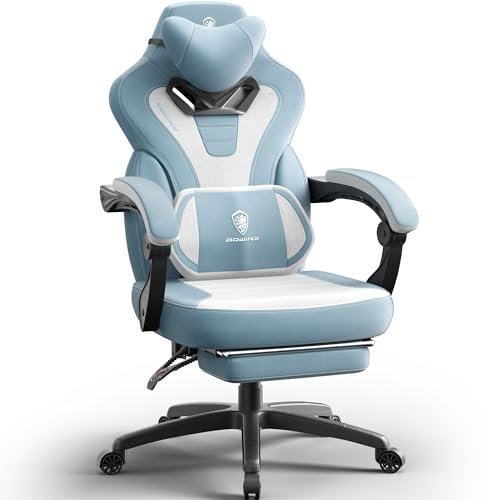 Dowinx Gaming Stuhl Stoff mit Fußstütze, großer und hoher Gaming Stuhl für schwere Menschen, Computer/PC-Gamer-Stuhl für Erwachsene mit Massage, Blau