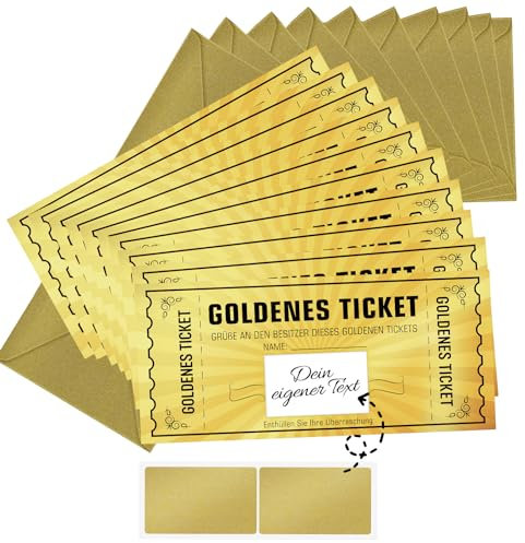 WenmthG 10 STK Geburtstagskarte Goldenes Ticket mit Umschlag, Überraschung Geschenke als Abitur, Einschulung Schulkind, Prüfung Bestanden - Geschenke für Frauen, Gutschein zum selber ausfüllen