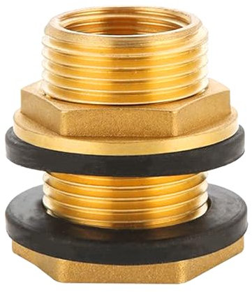 Regentonnendurchführung aus Messing Ig G1/2(Ø19,5mm) x Ag G3/4(Ø25,7mm) inkl. Dichtung, Behälterverschraubung Durchführung für Behälter Tanks Fässer mit 2 Gummidichtungen für Wasserhahn
