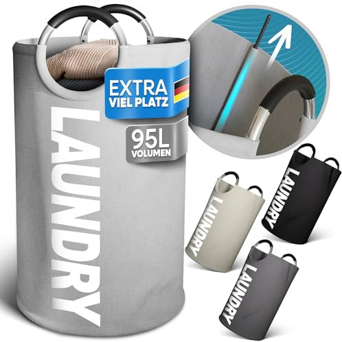 Loco Bird Faltbarer Wäschekorb 95L Hellgrau – Großer Wäschesammler mit Griffen - Leichter Schmutzwäschebehälter - Robuster Laundry Basket - Vielseitige Wäschetruhe - Schamelle Wäschetonne