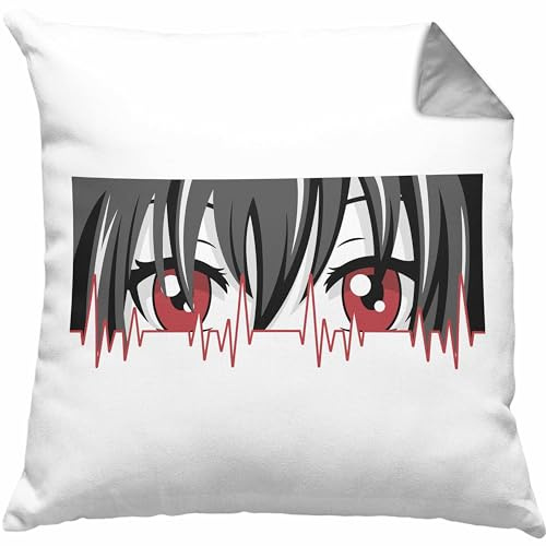 Trendation Anime Herzschlag Kissen mit Füllung 40x40 Geschenk für Anime Fans Hobby Geschenkidee (Grau)