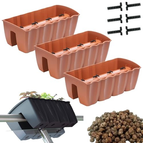 DIKEL 3X Caja de barandilla - Maceta de Interior y Exterior - Maceta - Maceta de balcón - Maceta Decorativa - DCRO600 + Arcilla expandida 5l - 280x580x200mm - Terracota