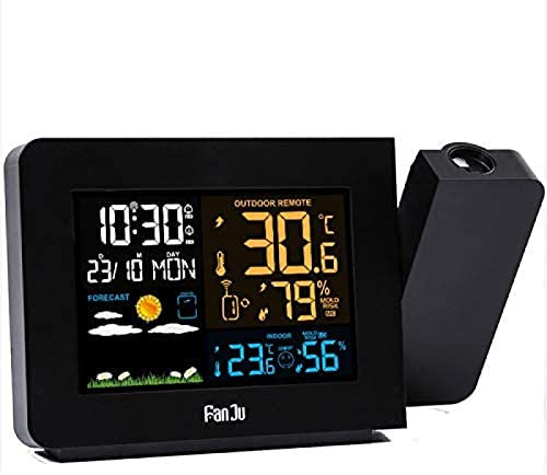 Projection Alarm Clock, Digital Clock Projector, With Weather Station, Suitable For Bedroom, Projector Clock, With Wireless Indoor Thermometer, Infrared Temperature Monitor And Calendar