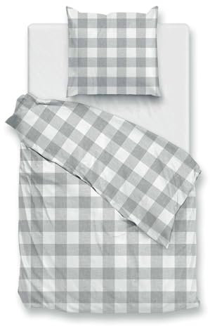 Zo!Home Cotton Bettwäsche 135x200 Quattro di Lino Dove Grey grau weiÃŸ kariert