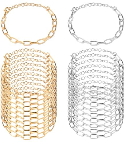 20 Pack Charm Bracelet Chain Link Bracelet Chain with Lobster Clasps Jewelry Making Chains for Women DIY Bracelets Crafts Supplies, Gold Silver