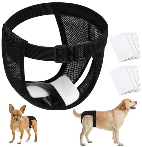 Aomig Reusable Dog Nappies, 1 Pack Dog Nappy with 6 Sanitary Pad Adjustable Protective Trousers, Washable Dog Diapers Puppy Sanitary Wraps Panties, Dog Period Pants, Dog Diapers Wrap