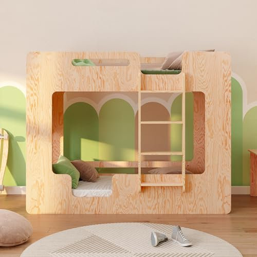 smartwood Etagenbett 90x190 Mimi BP - Leiter Rechts - Kinderbett mit Lattenrost und Rausfallschutz - Hochbett für Jungen und Mädchen - Montessori Bett - Lackiert 190x90 cm