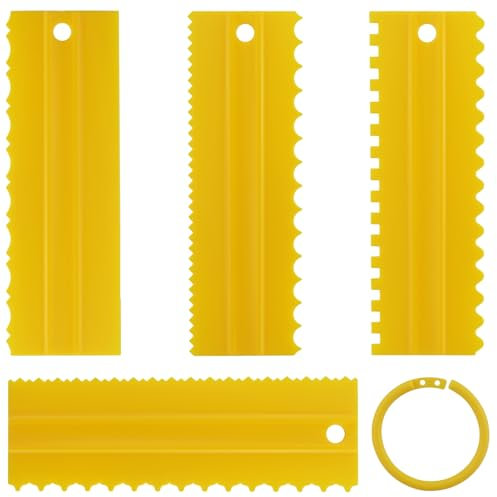 Racloir Gateau, 4 Pièces Ensemble de grattoirs à gâteau, Lisseur à Gâteau Décoration de Peigne Outil de Pâtisserie,Cuisine Moule De Cuisson Outil (Jaune)