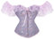 LYSINK Womens Off Shoulder Corset Tops with Lace Sleeve, Tie Front Vintage Floral Boned Overbust, Renaissance Bustier (A-Purple, L)