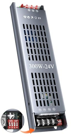HOOLED Trasformatore LED DC 24 V 12,5 A, 300 W Alimentatore Dimmerabile a Livelli con 5 Modalità di Protezione del Circuito, adatto per 220-240 V AC a 24 V DC Tensione Costante Adatto per strisce LED