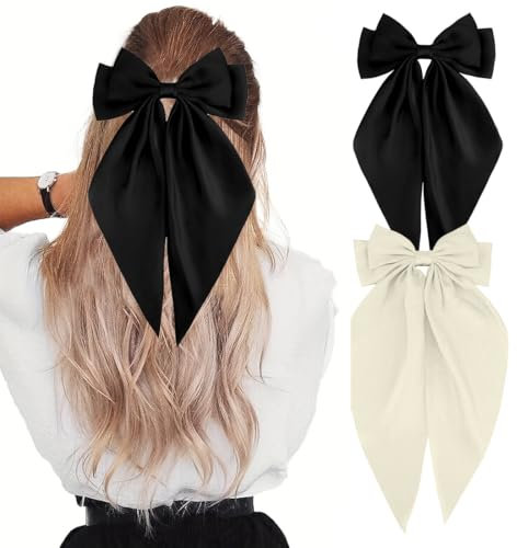 CPJJ Mollette con Fiocco Grande Coda Lunga in Nastro Francese forcine per Capelli in Morbido Raso setoso Clip per Capelli in Metallo Bowknot Clip Anni '90 Accessori per Feste Donne Ragazza, 2 Pezzo