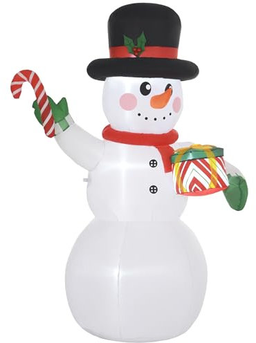 Outsunny Aufblasbar Weihnachtsdeko, 1,8 m Schneemann mit LED-Beleuchtung, Gartendeko, Selbstaufblasende Weihnachtsbeleuchtung für Innen- und Außenbereich