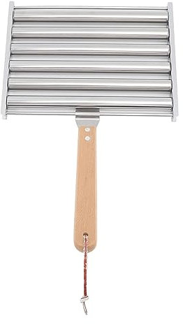 Oumefar Edelstahl Hot Dog Wurst Roller Rack Dampfgarer mit Holzgriff BBQ Tools 6 Stick Design (Groß: 48 l, 13,1 x 12,2 x 18,5 Zoll)