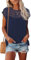 WNEEDU Womens Summer T Shirts Lace Tops Cap Short Sleeve Tshirt Crew Neck Casual Blouses Elegant 2025 New Navy Blue 2XL