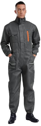 inhzoy Tuta da Lavoro Uomo Multitasche Abbigliamento da Lavoro Elastica in Vita Overalls Jumpsuit Uniformi da Lavoro con Colletto in Piedi Tute Officina Meccanica Agricoltura Grigio 160/S