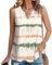 Tanmolo Top Damen Sommer Tank Top Elegant Ärmellos Ring-Loch V-Ausschnitt locker Oberteile Farbige Striche, XXL