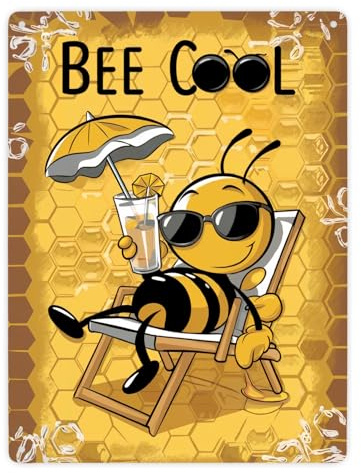Bee Cool - Cartoon Biene Metallschild XXL in 28x38 cm für Bienen-Liebhaber lustiges Blech-Schild für Imker & Gartenfreunde