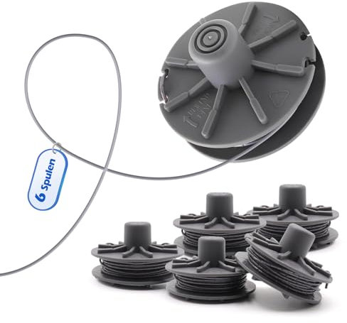 Fettwal 6 Stück Rasentrimmer Fadenspulen 5307-20, Kompatibel mit für Gardena Rasentrimmer Art 9807,9808,9809,9827,8846,8847,8848,9870,9872,9874 Ersatzspule für Rasentrimmer, Ø 1,6mm, 6,1m Länge