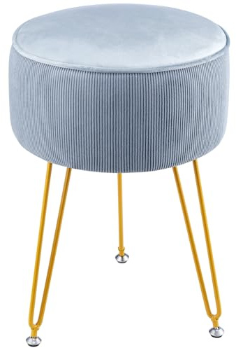 CROWNSHOP Stool Chair for Dressing Table Round Dressing Table Stool With iron Legs Vanity Stool Comfortable Padded Makeup Stool for Bedroom Living Room Blue