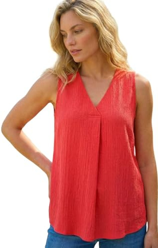Roman Originals Women Pleated Vest Tank Top Ladies Sleeveless Blouse Shirt Tunic Summer Autumn Holiday V-Neck Work Office Cocktail Party Special Occassion Going Out - Coral - Size 12