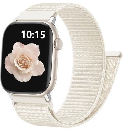 CeMiKa Nylon Loop Strap Compatible with Apple Watch Strap 40mm 42mm 41mm 38mm Men Women - Nylon Sport Soft Breathable Band for iWatch SE Series 10 9 8 7 6 5 4 3, Starlight