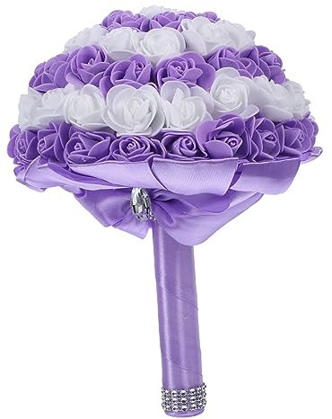 GLEAVI 1 Stück Brautstrauß Künstlich Verheiratete Dekorationen Zukünftige Braut Hochzeit Brautjungfer Braut- Party Kunstblumen Aus Seidenrosen Blumenstrauß Süß Gefälscht Violett