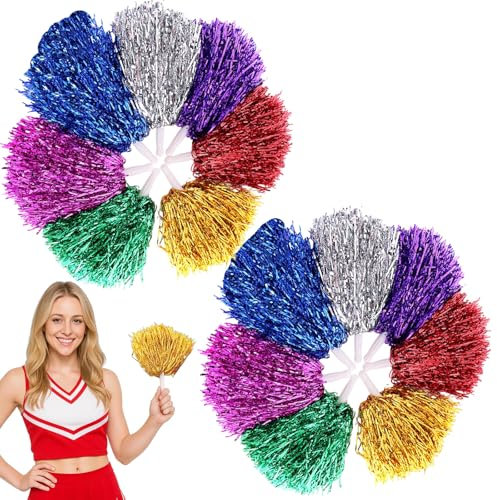14 Stück Cheerleader Pompons, Cheerleading Poms in 7 Farben, Pom Poms Cheerleader Zubehör für Kinder, Sportveranstaltungen, Teamgeist, Schulevents, 25 cm
