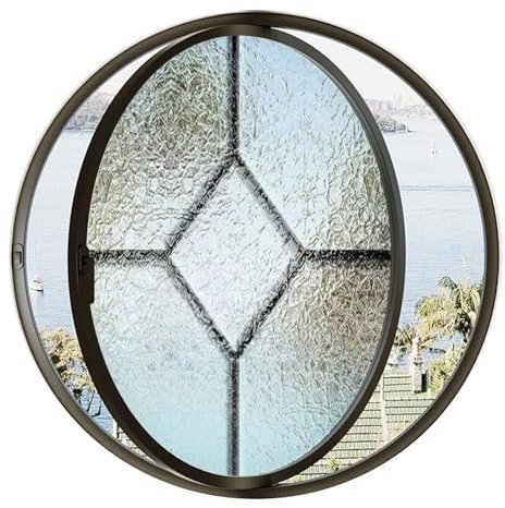 Ventana Ventana De Vidrio De Privacidad De Arte Moderno Para Ático, Baño, Cocina, Base, Ventilación Giratoria De 360 ​​°, Iluminación, Ventana Redonda Pequeña Con Marco Y Manija De Aleación De Alumini