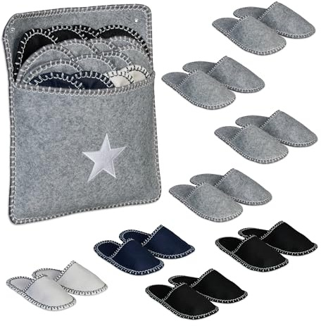 Relaxdays Pantofole per Ospiti, Set da 8 Paia di Ciabatte Taglia Unisex 36-45, Borsa, Feltro, Antiscivolo, Multicolore, 100%, 8 Paar