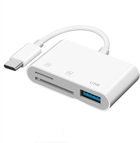 USB C SD Card Reader 3 in 1, Type-C to Camera Card Reader, Type C to TF/SD/USB A Memory Cards Adapter for iPhone 15/16, iMac, iPad Pro/Air/Mini, MacBook, Galaxy, iMac, Laptop & More(White, 1 PCS)